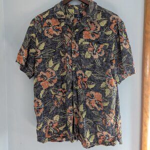 George Floral Short Sleeve Button-Down Blue Orange Size M